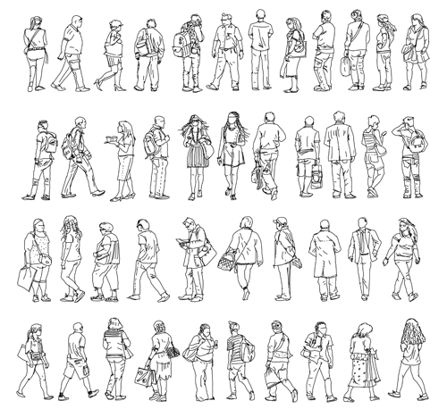 People outline silhouettes vector material 01