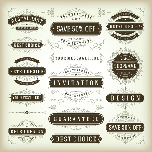 Retro ribbon labels design graphics vector 04