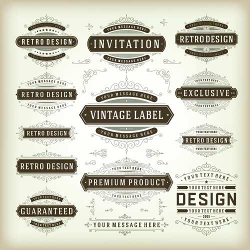 Retro ribbon labels design graphics vector 05