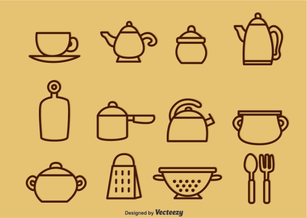 Tableware outline icons vector