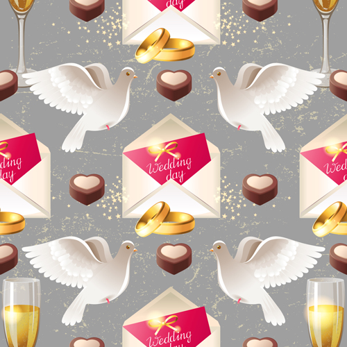 Wedding elements ornaments pattern seamless vector 02