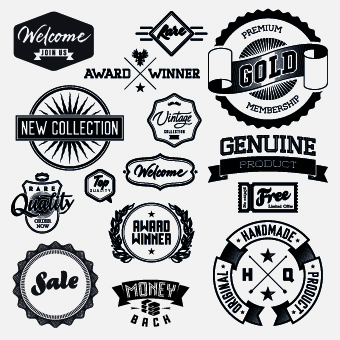 Black and white retro labels design vector 01