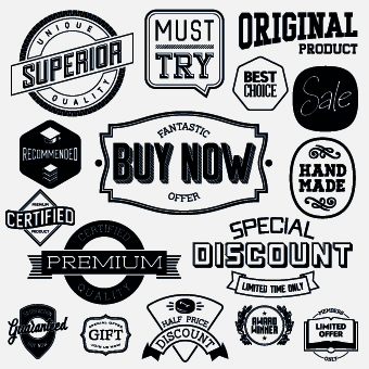 Black and white retro labels design vector 02