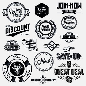 Black and white retro labels design vector 03