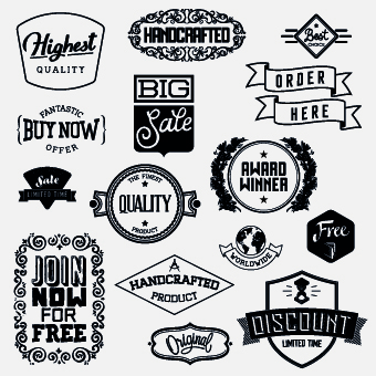 Black and white retro labels design vector 04