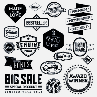 Black and white retro labels design vector 05