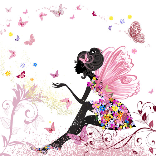 Set of floral Girls elements vector 01