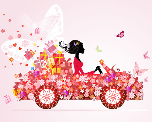 Set of floral Girls elements vector 02