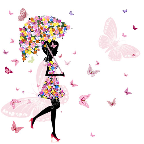 Set of floral Girls elements vector 04