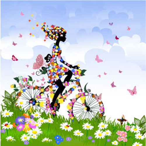 Set of floral Girls elements vector 05