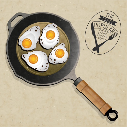 frying pan and food design vector 02