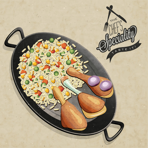frying pan and food design vector 03