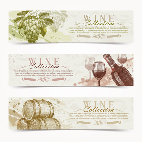 Retro grapes banner design vector 04