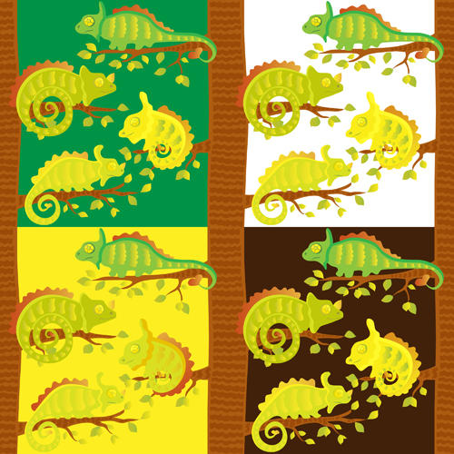 Set of vivid Cute Chameleon vector 03