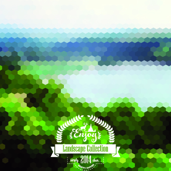 Scenery mosaic effect background vector 04