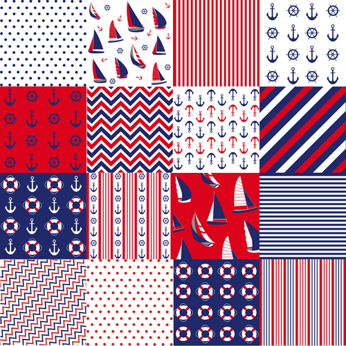 ifferent Nautical pattern vector set 05