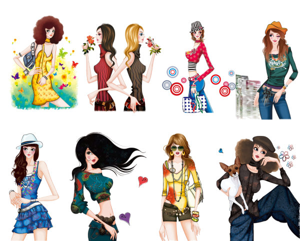 Set of Stylish Female png Illustration 02