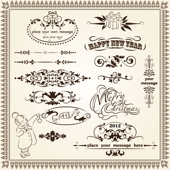 Vintage Decorative pattern Borders elements vector 03