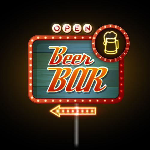 Bar neon boards vectors material 05