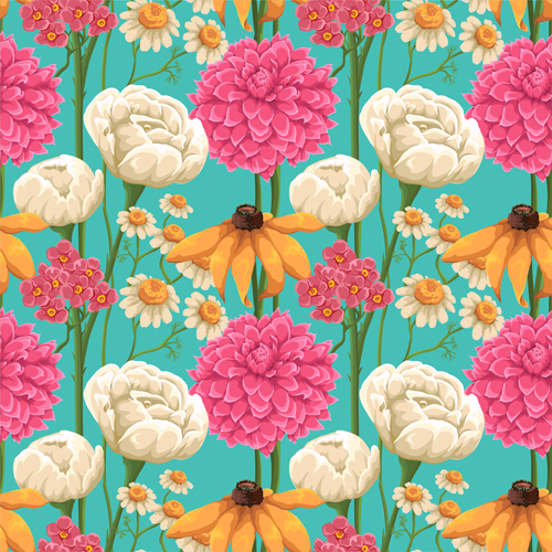 Beautiful flower seamless patterns retro vector set 09