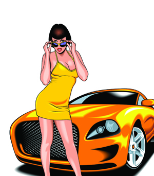 Racing bike with girl vector 02