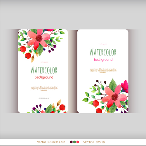 Beautiful watercolor flower business cards vector set 04