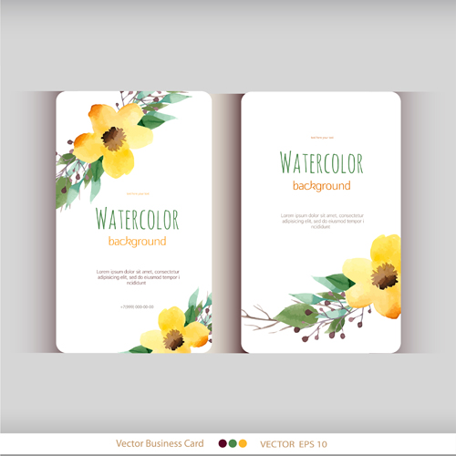Beautiful watercolor flower business cards vector set 06