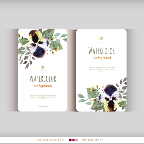 Beautiful watercolor flower business cards vector set 07