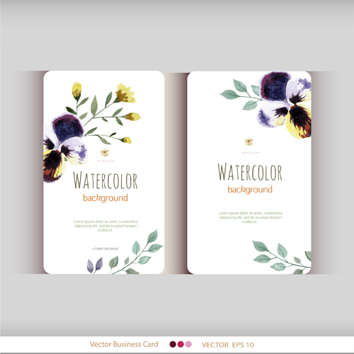 Beautiful watercolor flower business cards vector set 08