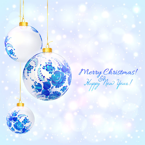 floral Christmas ball christmas blue background 