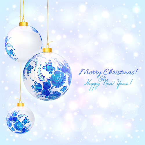 Blue floral christmas ball art background vector 02