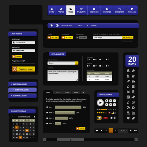 Blue with black website template vector Blue with black website template vector