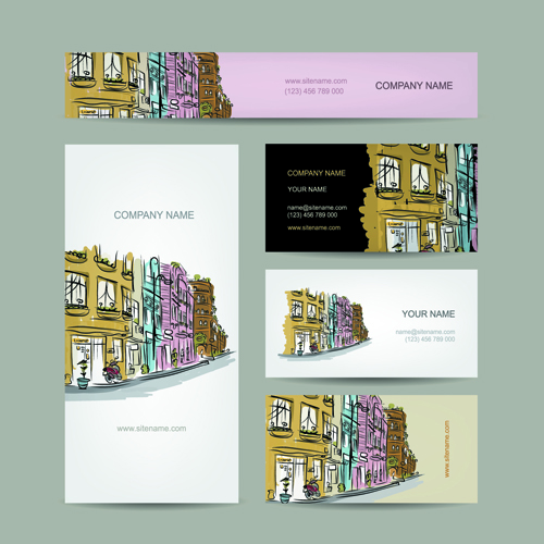 Business cards with banner design vector 03