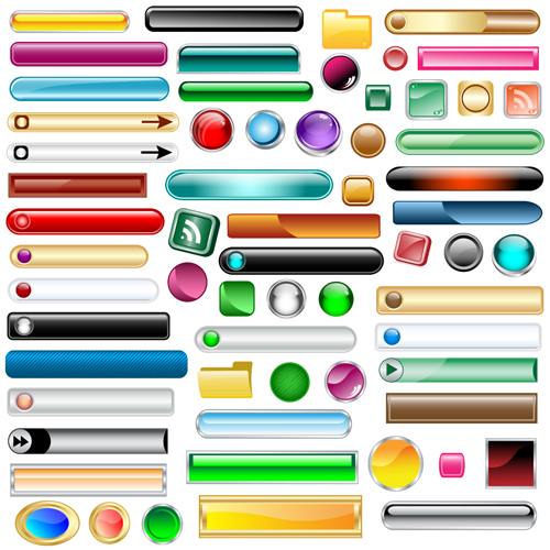 Set of Web Glass Buttons mix vector 01