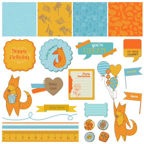Cartoon style Scrapbook illustration vector set 05
