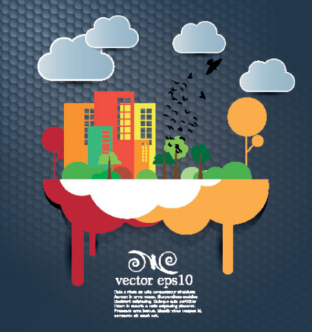Cute cartoon city background vector material 05