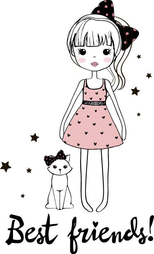 Cute girl cartoon style vector set 02