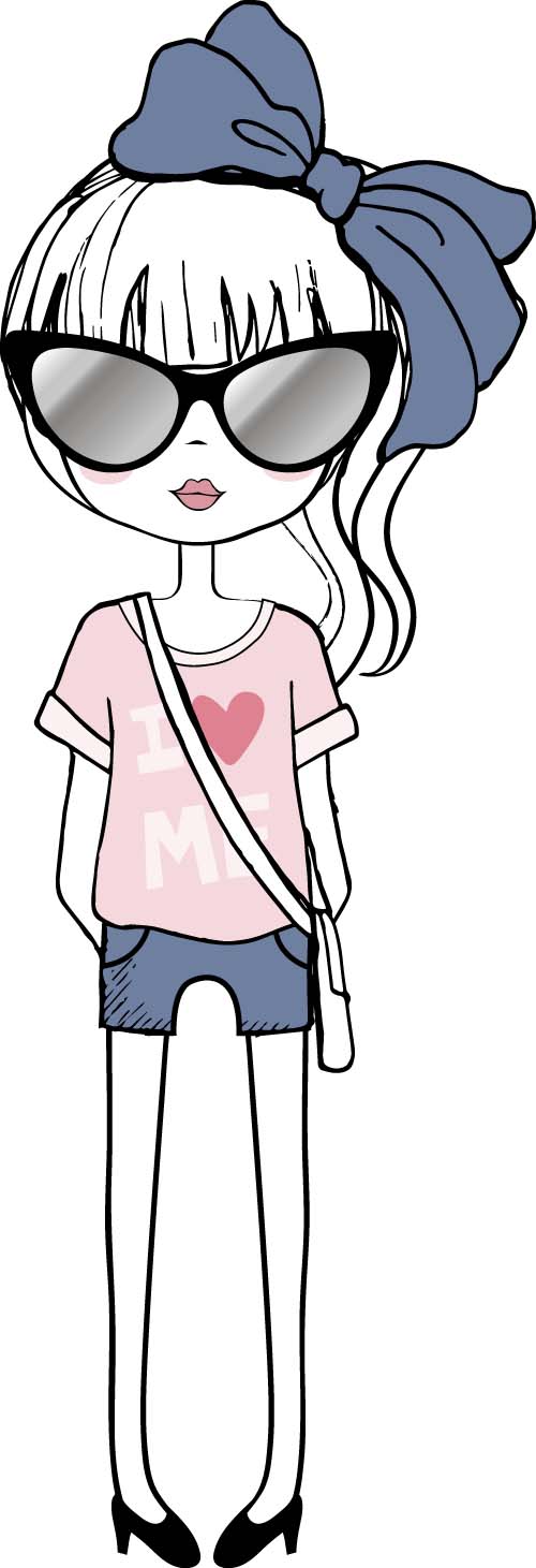 Cute girl cartoon style vector set 04