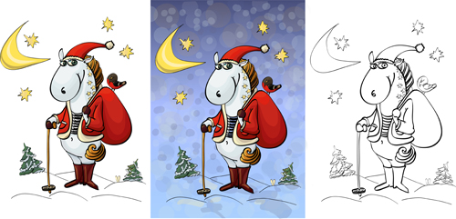 Horses 2014 Christmas vector 01