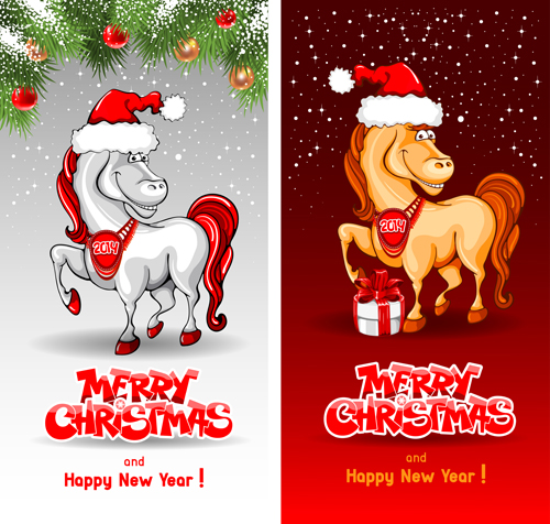 Horses 2014 Christmas vector 03