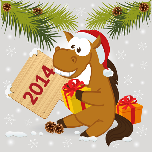 Horses 2014 Christmas vector 05
