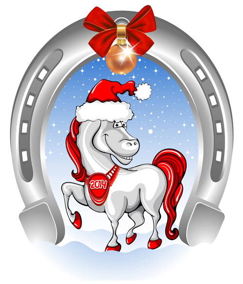 Horses 2014 Christmas vector 06
