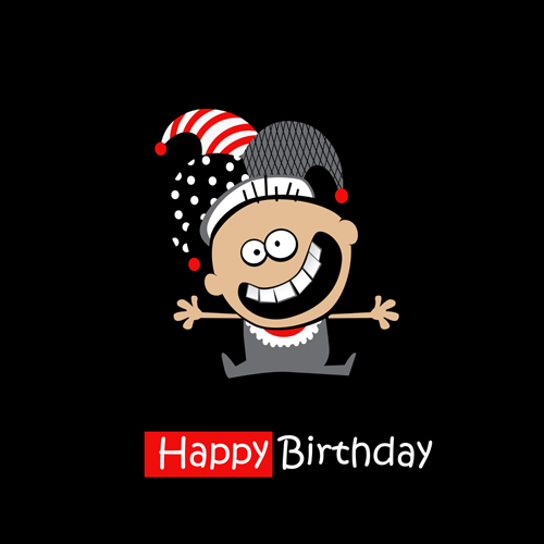 Funny cartoon character with birthday cards set vector 09