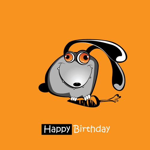 Funny cartoon character with birthday cards set vector 10