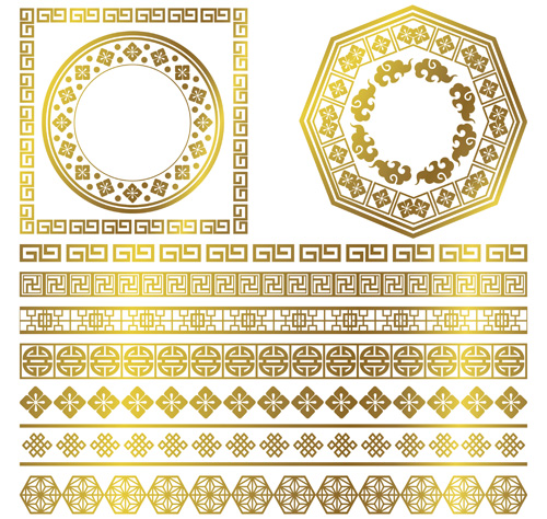 Golden frame with ornaments border vector
