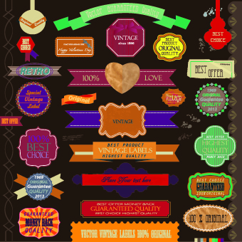 Vintage labels and ribbon design vector set 05