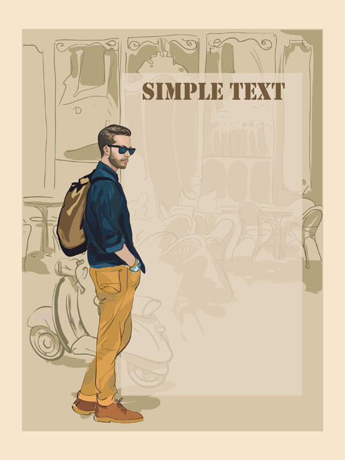Man with fashion background vector 03