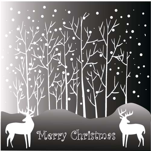 Reindeer and snow landscape christmas background vector 03 Reindeer and snow landscape christmas background vector 03