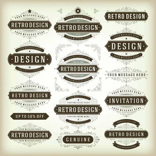 Retro ribbon labels design graphics vector 01