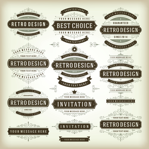 Retro ribbon labels design graphics vector 03